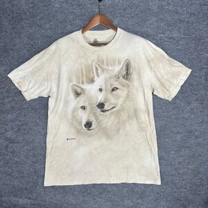 The Mountain Mens XL Double Wolf Graphic T Shirt Natural Tie Dye Made in USA